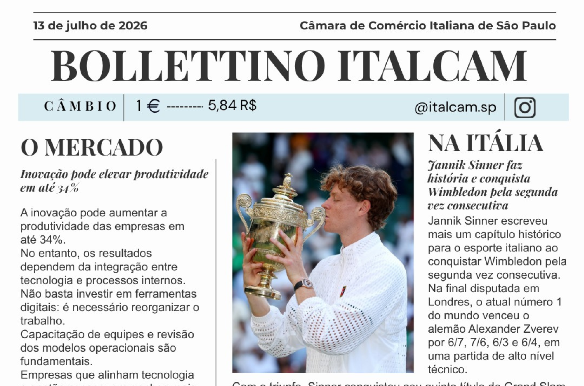 ITALCAM lança novo formato de notícias: Bollettino ITALCAM